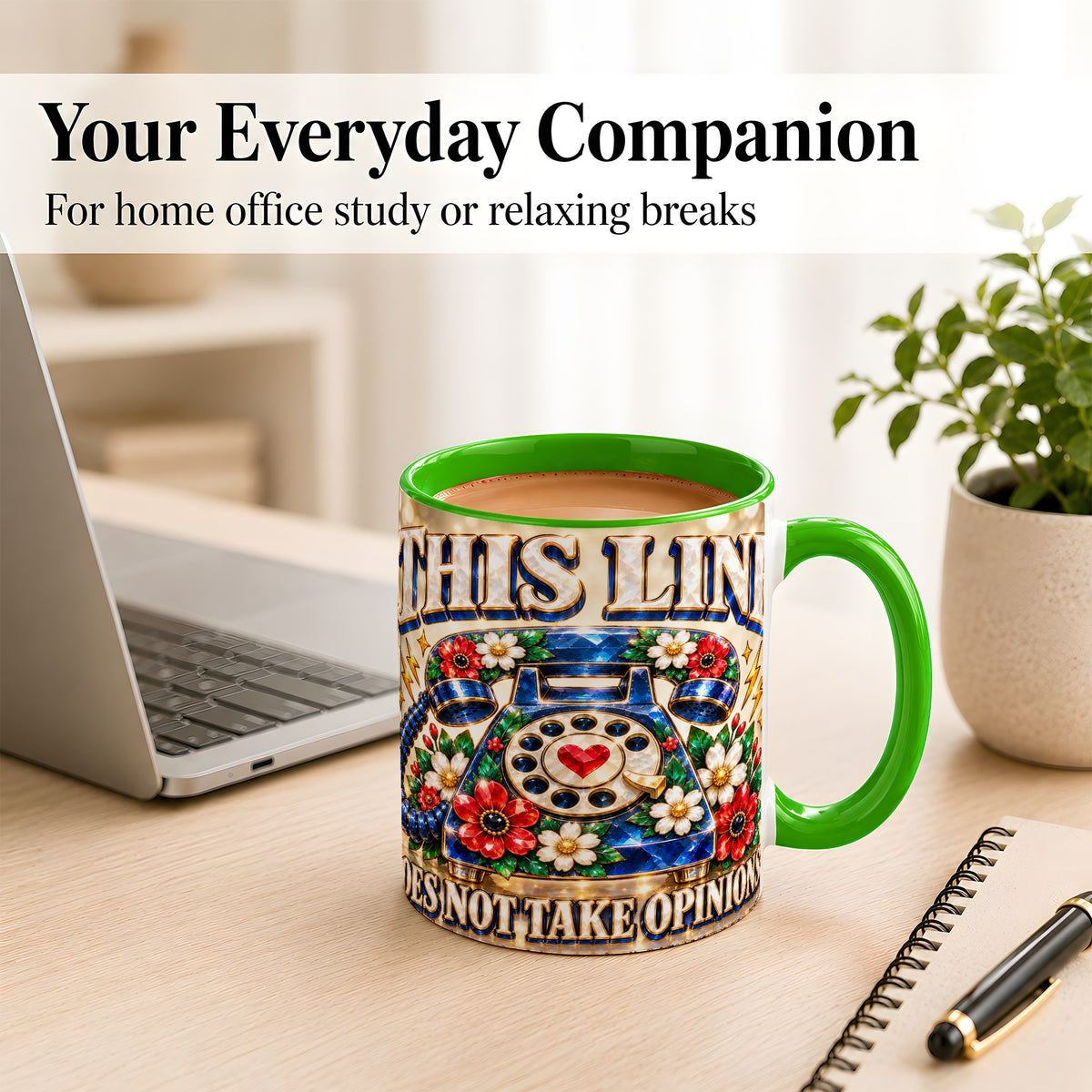 #pl[11oz|Green] Gemstone Rotary Phone Coffee Mug, Floral Vintage Mug, Ceramic Cup