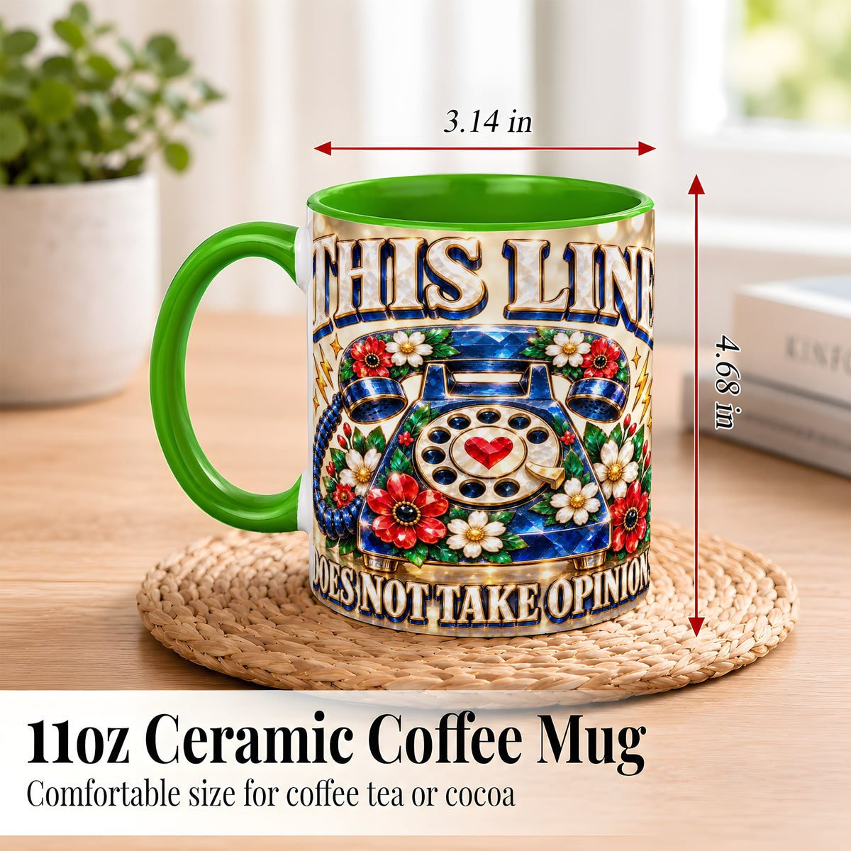 #pl[11oz|Green] Gemstone Rotary Phone Coffee Mug, Floral Vintage Mug, Ceramic Cup