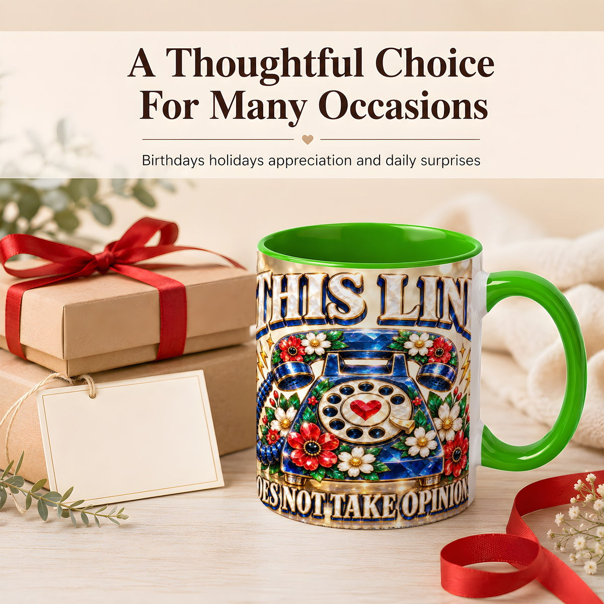 #pl[11oz|Green] Gemstone Rotary Phone Coffee Mug, Floral Vintage Mug, Ceramic Cup
