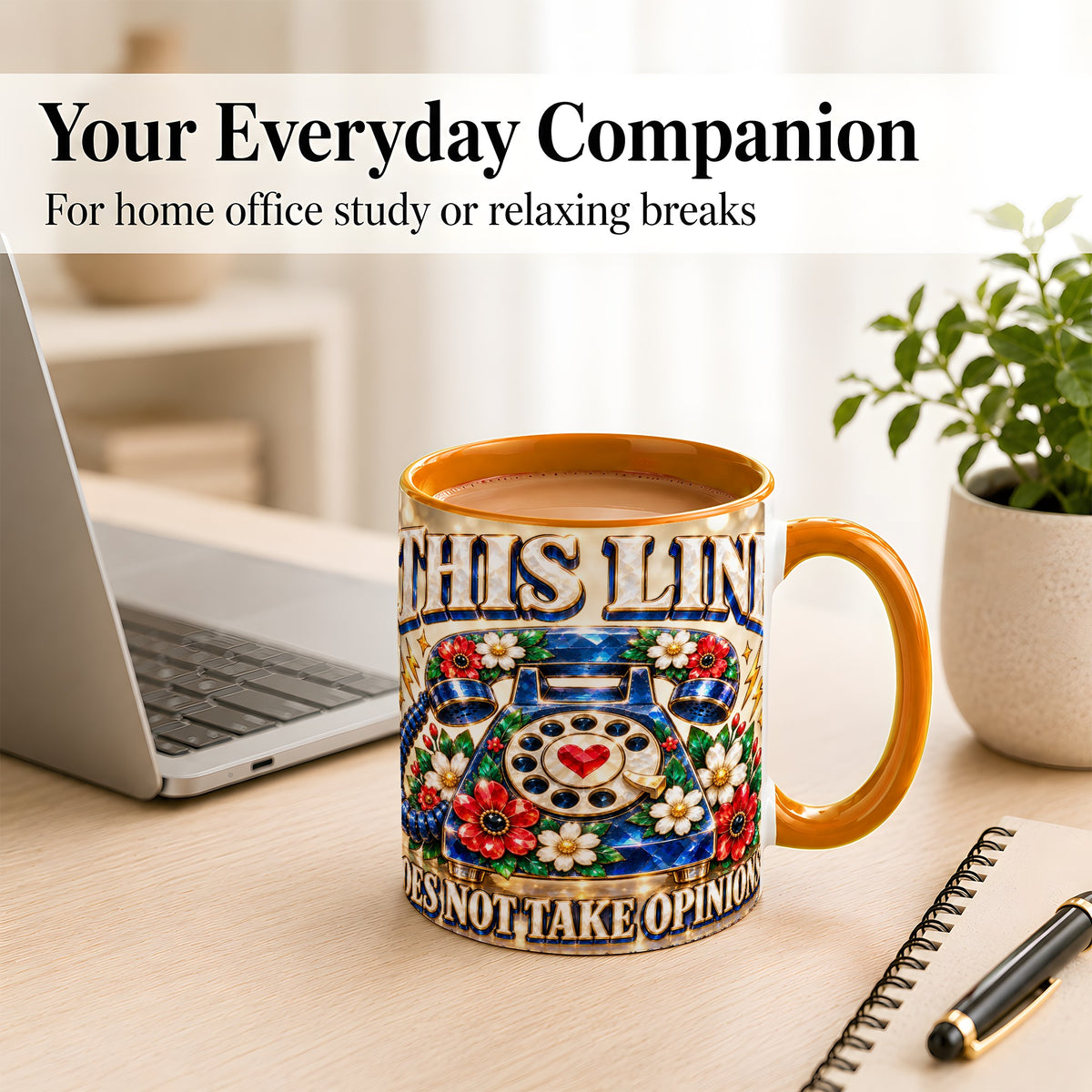 #pl[11oz|Orange] Gemstone Rotary Phone Coffee Mug, Floral Vintage Mug, Ceramic Cup