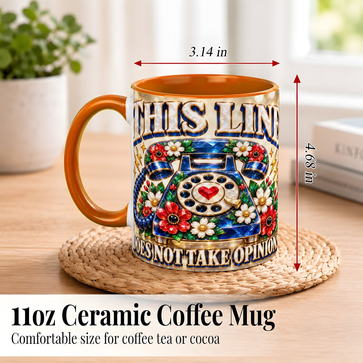 #pl[11oz|Orange] Gemstone Rotary Phone Coffee Mug, Floral Vintage Mug, Ceramic Cup