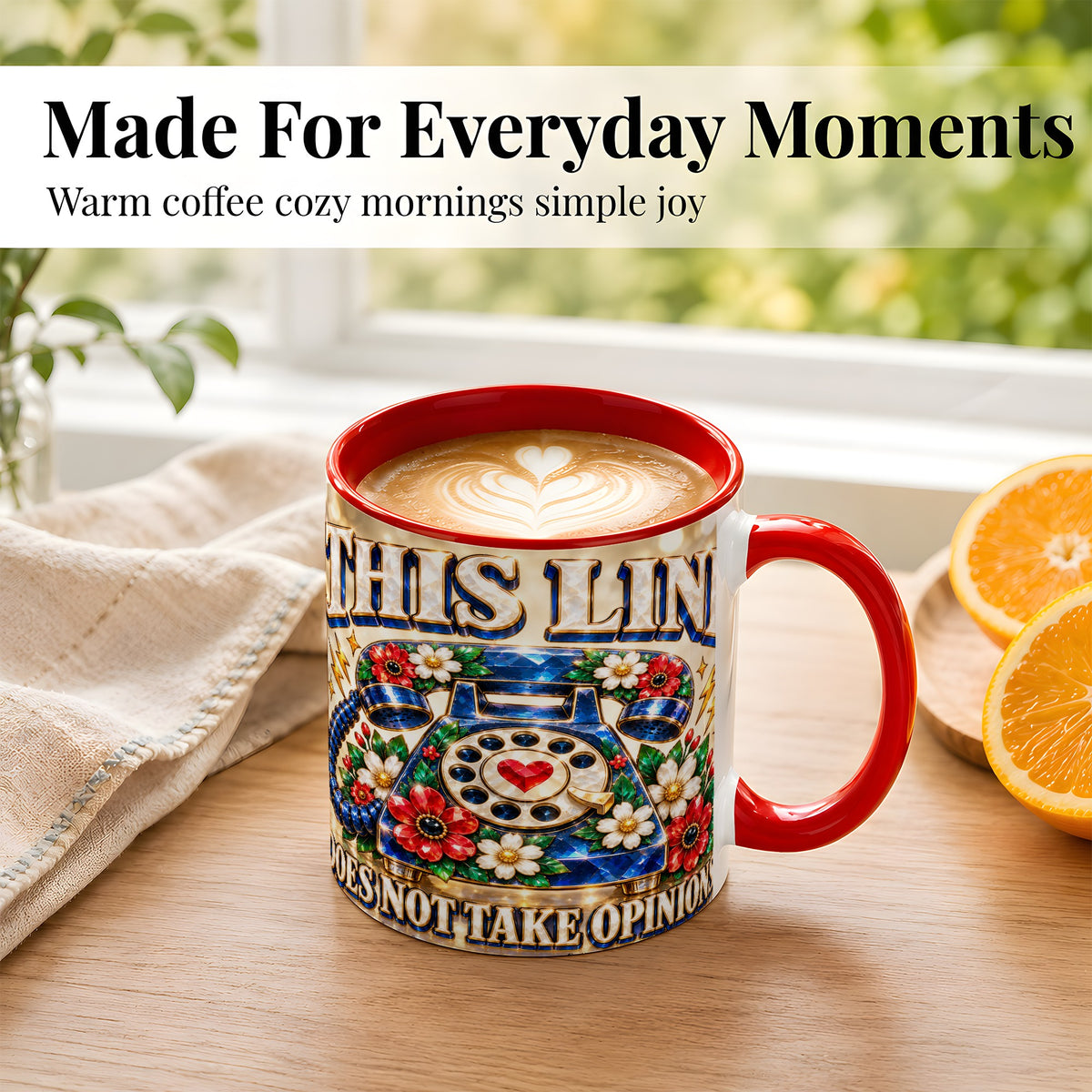 #pl[11oz|Red] Gemstone Rotary Phone Coffee Mug, Floral Vintage Mug, Ceramic Cup