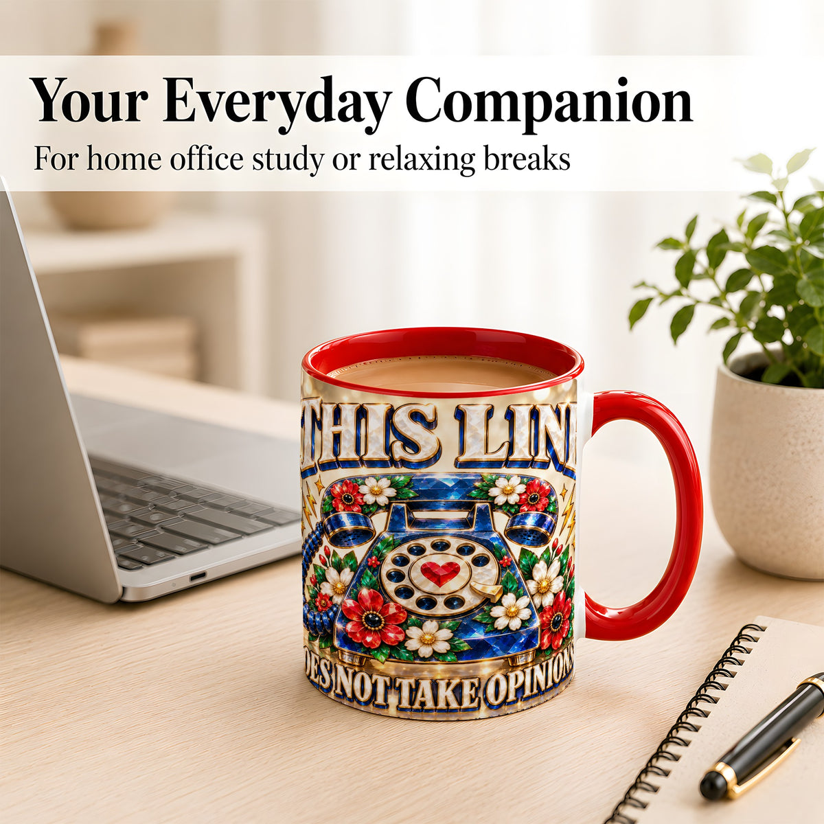 #pl[11oz|Red] Gemstone Rotary Phone Coffee Mug, Floral Vintage Mug, Ceramic Cup