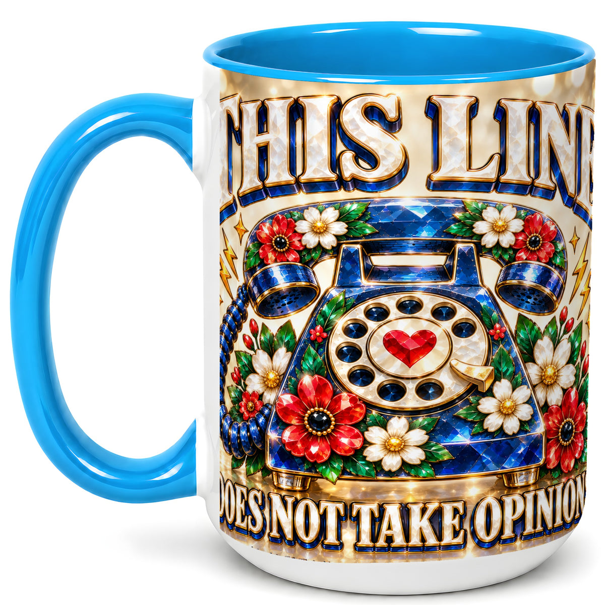 #pl[15oz|Blue] Gemstone Rotary Phone Coffee Mug, Floral Vintage Mug, Ceramic Cup