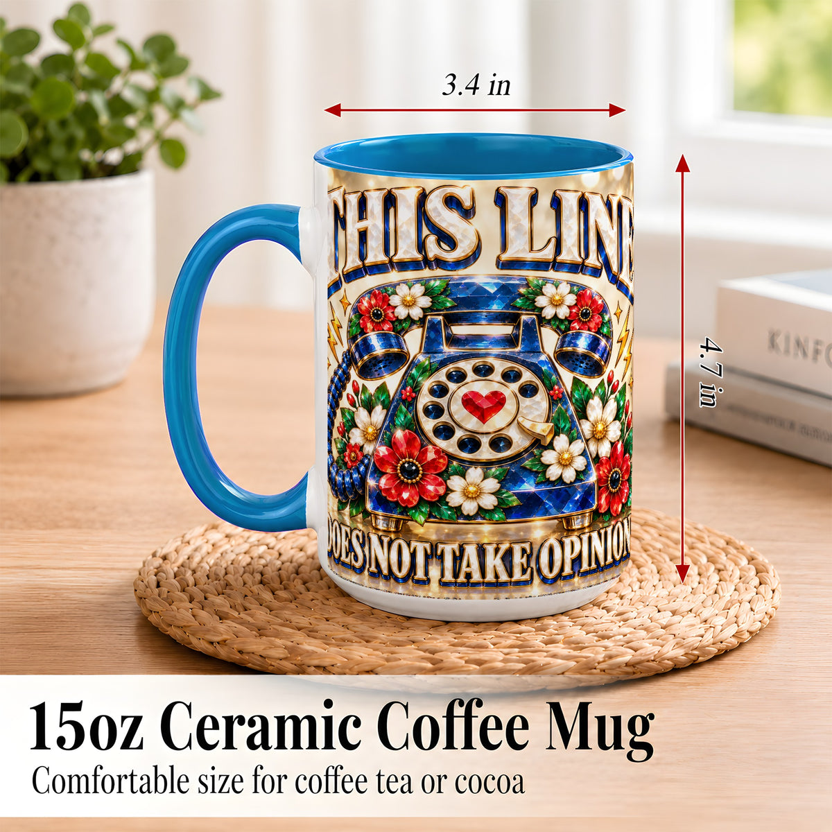 #pl[15oz|Blue] Gemstone Rotary Phone Coffee Mug, Floral Vintage Mug, Ceramic Cup