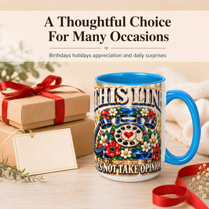 #pl[15oz|Blue] Gemstone Rotary Phone Coffee Mug, Floral Vintage Mug, Ceramic Cup