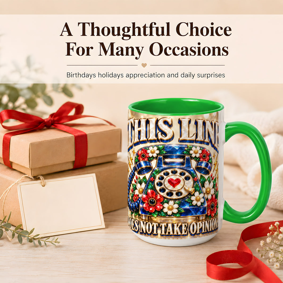 #pl[15oz|Green] Gemstone Rotary Phone Coffee Mug, Floral Vintage Mug, Ceramic Cup