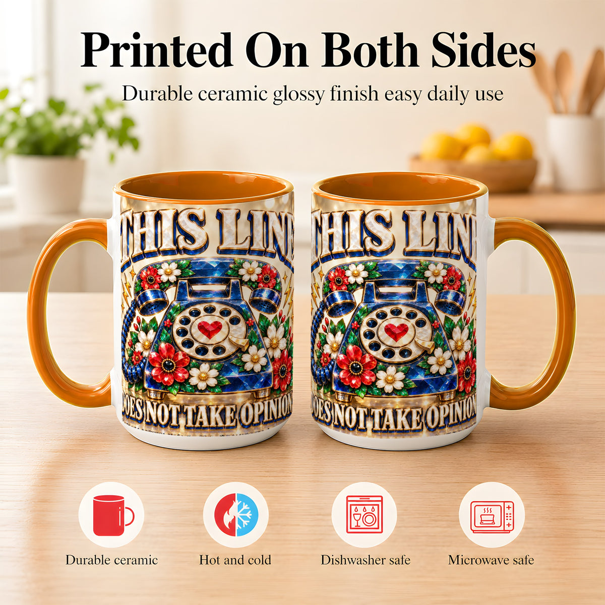 #pl[15oz|Orange] Gemstone Rotary Phone Coffee Mug, Floral Vintage Mug, Ceramic Cup