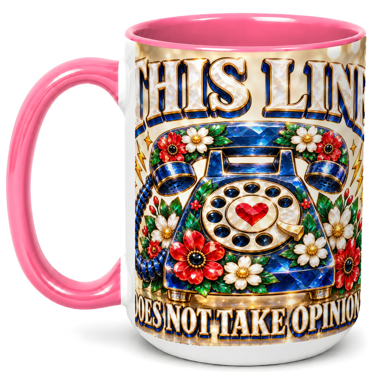 #pl[15oz|Pink] Gemstone Rotary Phone Coffee Mug, Floral Vintage Mug, Ceramic Cup