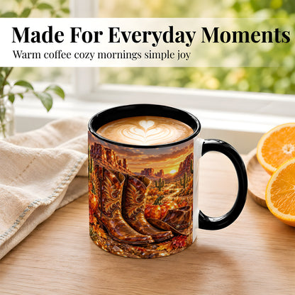 #pl[11oz|Black] Western Cowboy Boots Coffee Mug, Desert Autumn Mug, Ceramic Cup
