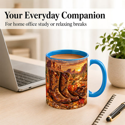 #pl[11oz|Blue] Western Cowboy Boots Coffee Mug, Desert Autumn Mug, Ceramic Cup
