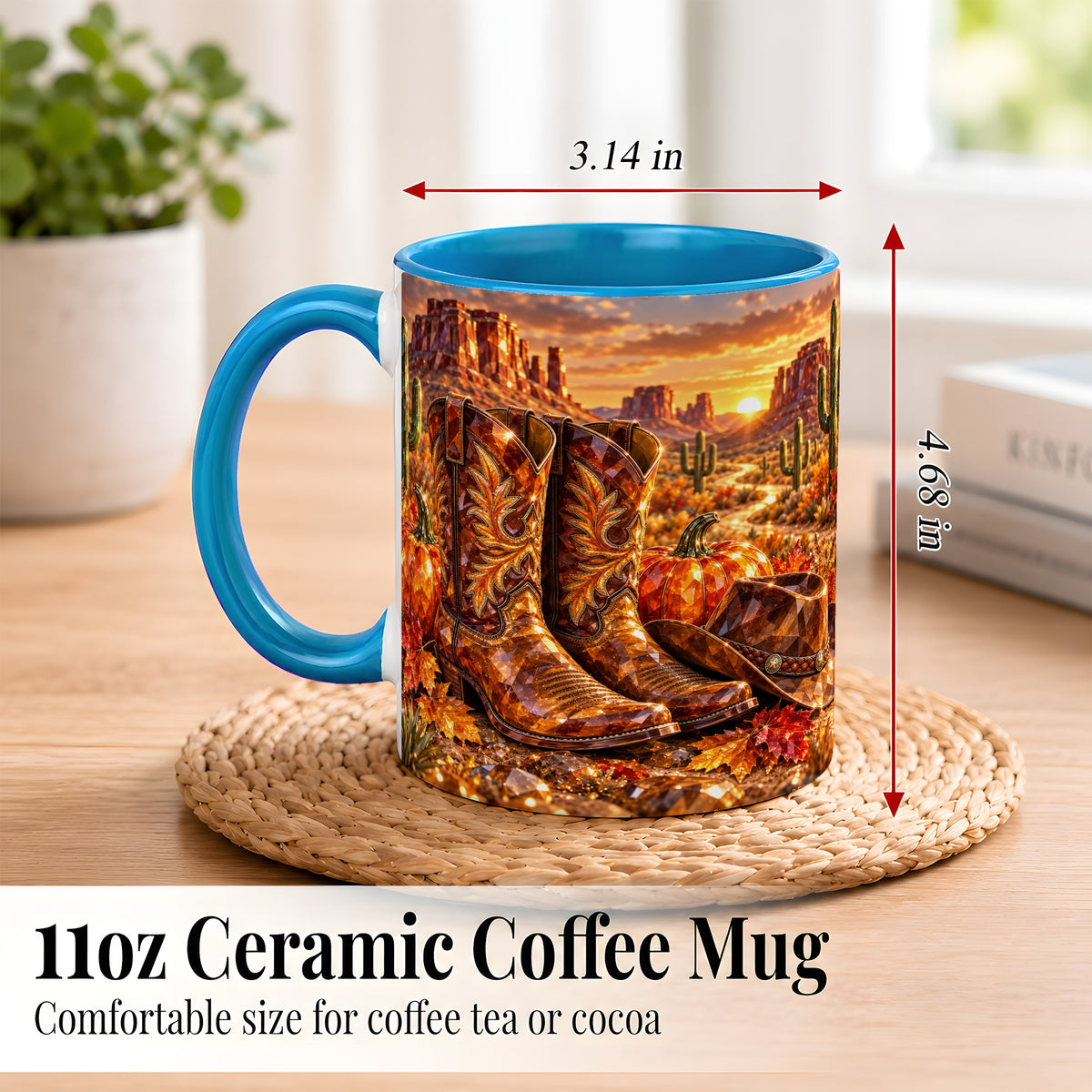 #pl[11oz|Blue] Western Cowboy Boots Coffee Mug, Desert Autumn Mug, Ceramic Cup