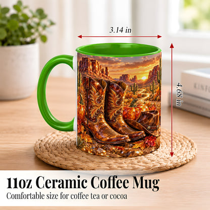 #pl[11oz|Green] Western Cowboy Boots Coffee Mug, Desert Autumn Mug, Ceramic Cup