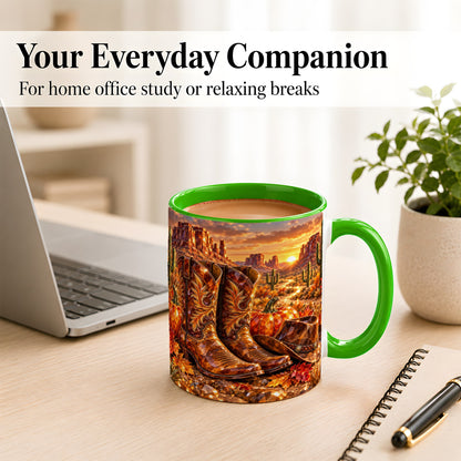 #pl[11oz|Green] Western Cowboy Boots Coffee Mug, Desert Autumn Mug, Ceramic Cup