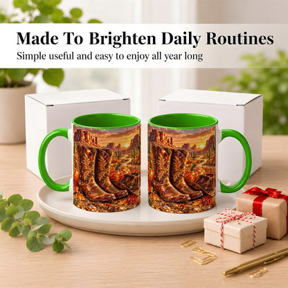 #pl[11oz|Green] Western Cowboy Boots Coffee Mug, Desert Autumn Mug, Ceramic Cup