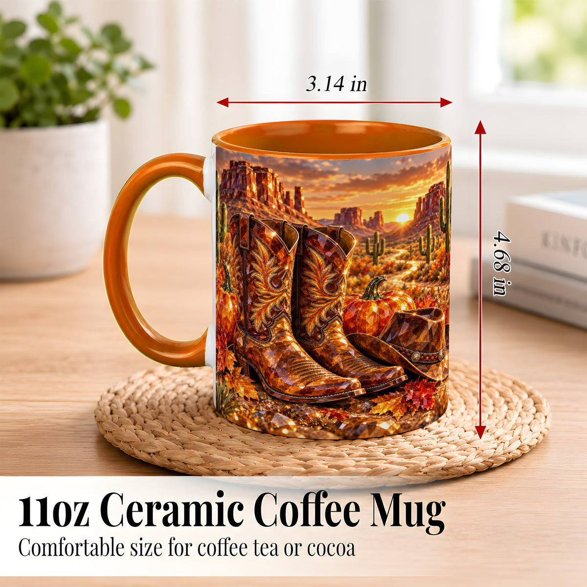 #pl[11oz|Orange] Western Cowboy Boots Coffee Mug, Desert Autumn Mug, Ceramic Cup