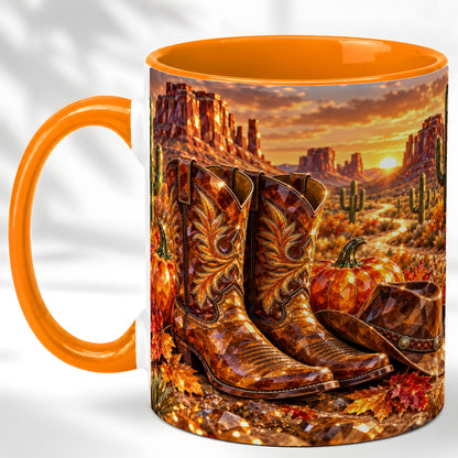 #pl[11oz|Orange] Western Cowboy Boots Coffee Mug, Desert Autumn Mug, Ceramic Cup