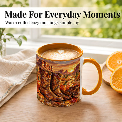 #pl[11oz|Orange] Western Cowboy Boots Coffee Mug, Desert Autumn Mug, Ceramic Cup