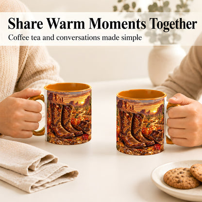 #pl[11oz|Orange] Western Cowboy Boots Coffee Mug, Desert Autumn Mug, Ceramic Cup