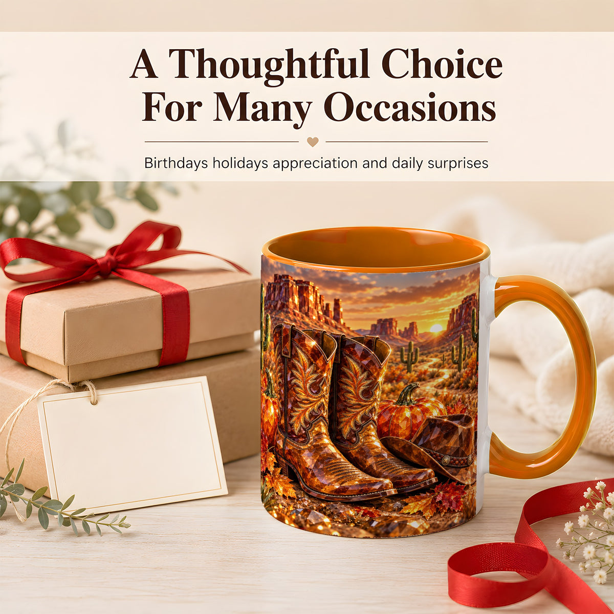 #pl[11oz|Orange] Western Cowboy Boots Coffee Mug, Desert Autumn Mug, Ceramic Cup