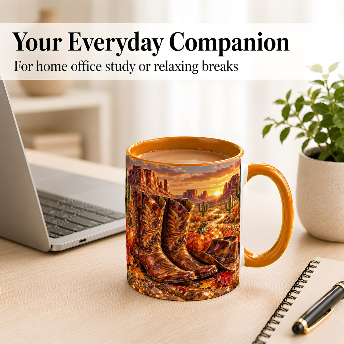 #pl[11oz|Orange] Western Cowboy Boots Coffee Mug, Desert Autumn Mug, Ceramic Cup