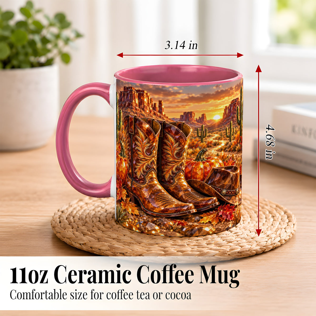 #pl[11oz|Pink] Western Cowboy Boots Coffee Mug, Desert Autumn Mug, Ceramic Cup