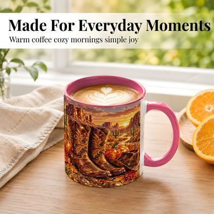 #pl[11oz|Pink] Western Cowboy Boots Coffee Mug, Desert Autumn Mug, Ceramic Cup