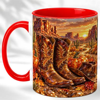 Western Cowboy Boots Coffee Mug, Desert Autumn Mug, Ceramic Cup