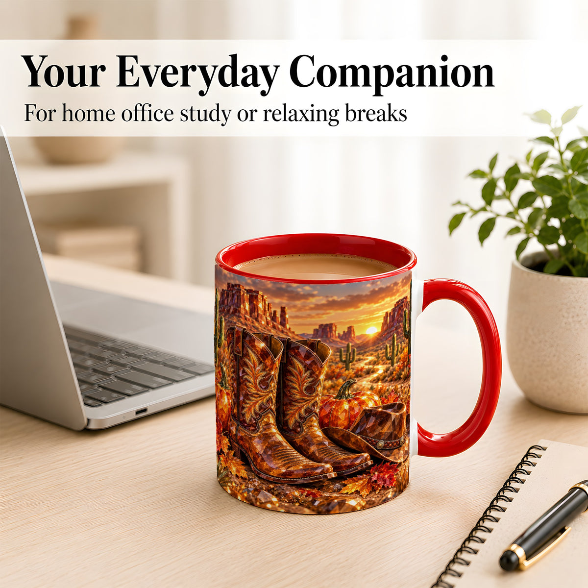 #pl[11oz|Red] Western Cowboy Boots Coffee Mug, Desert Autumn Mug, Ceramic Cup