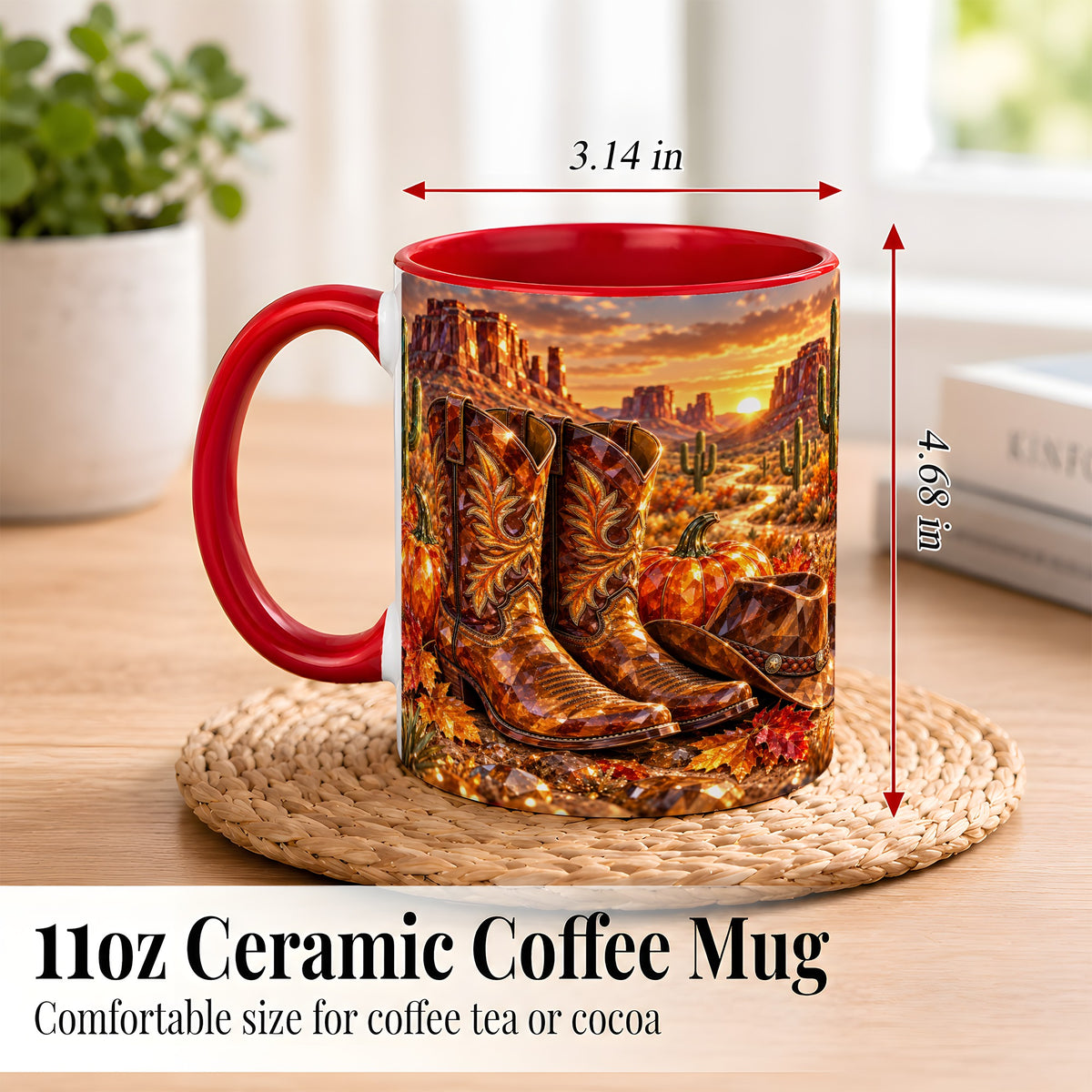 #pl[11oz|Red] Western Cowboy Boots Coffee Mug, Desert Autumn Mug, Ceramic Cup