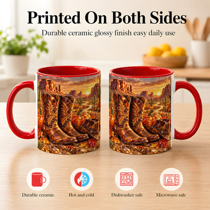 #pl[11oz|Red] Western Cowboy Boots Coffee Mug, Desert Autumn Mug, Ceramic Cup