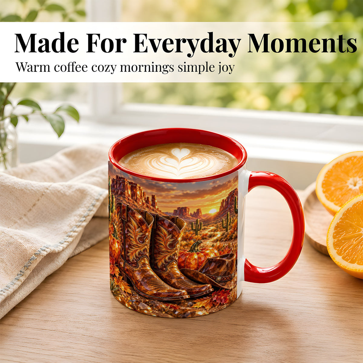 #pl[11oz|Red] Western Cowboy Boots Coffee Mug, Desert Autumn Mug, Ceramic Cup