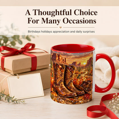 #pl[11oz|Red] Western Cowboy Boots Coffee Mug, Desert Autumn Mug, Ceramic Cup