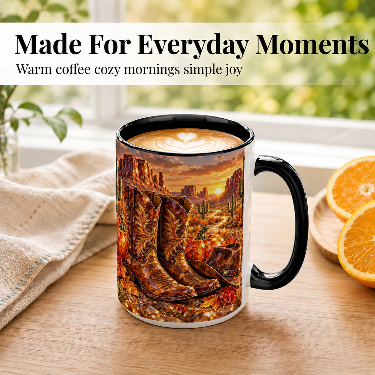 #pl[15oz|Black] Western Cowboy Boots Coffee Mug, Desert Autumn Mug, Ceramic Cup