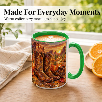 #pl[15oz|Green] Western Cowboy Boots Coffee Mug, Desert Autumn Mug, Ceramic Cup