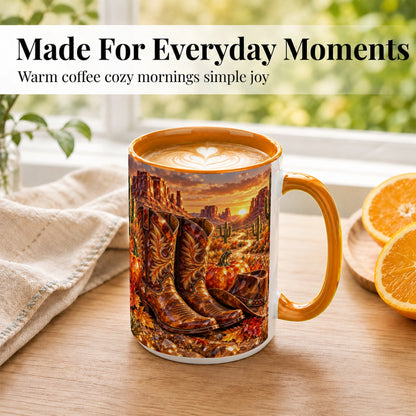 #pl[15oz|Orange] Western Cowboy Boots Coffee Mug, Desert Autumn Mug, Ceramic Cup