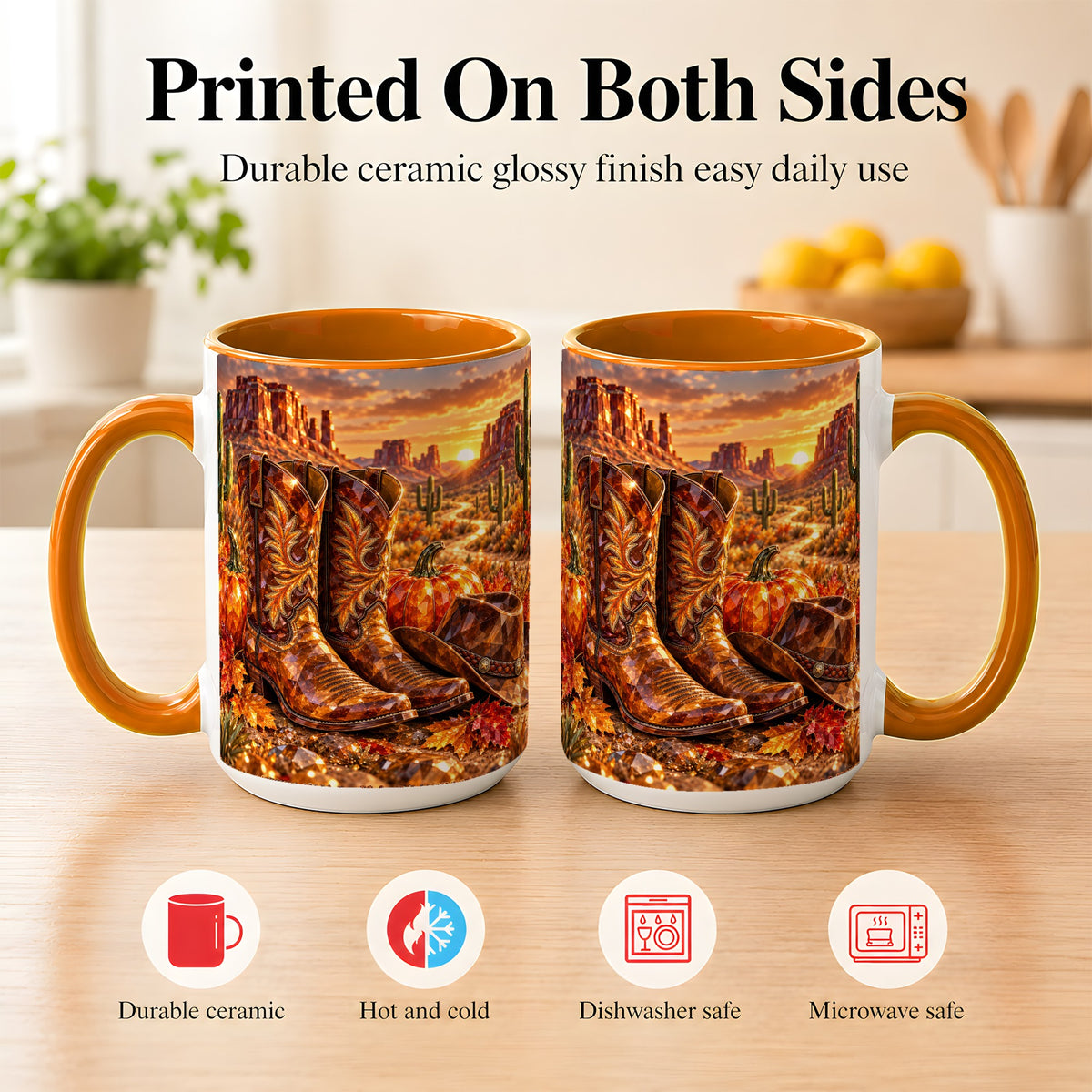 #pl[15oz|Orange] Western Cowboy Boots Coffee Mug, Desert Autumn Mug, Ceramic Cup