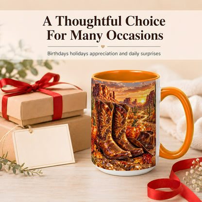 #pl[15oz|Orange] Western Cowboy Boots Coffee Mug, Desert Autumn Mug, Ceramic Cup