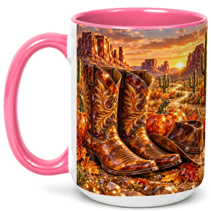 #pl[15oz|Pink] Western Cowboy Boots Coffee Mug, Desert Autumn Mug, Ceramic Cup