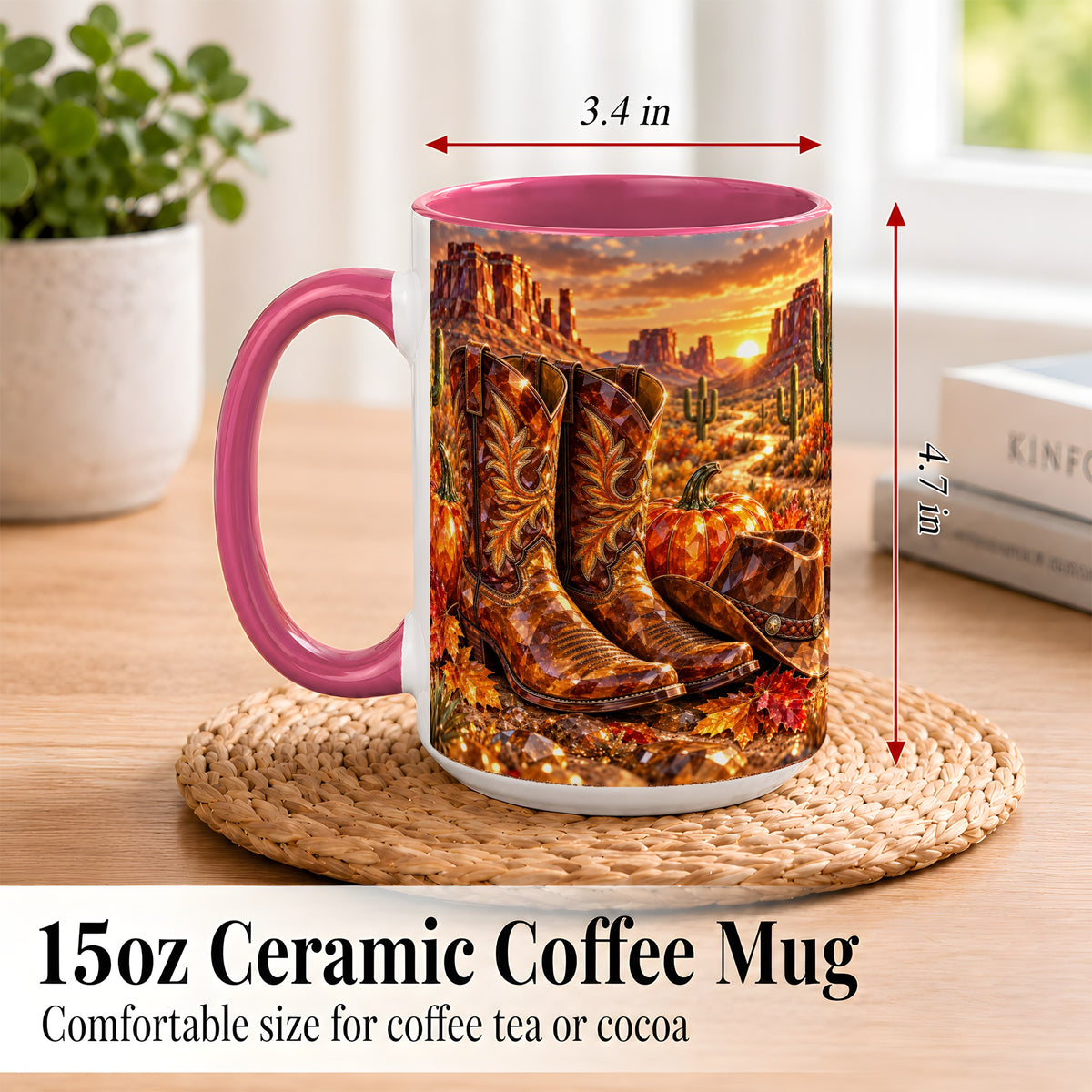 #pl[15oz|Pink] Western Cowboy Boots Coffee Mug, Desert Autumn Mug, Ceramic Cup