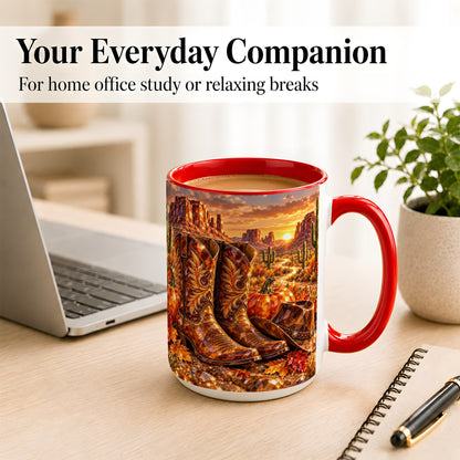 #pl[15oz|Red] Western Cowboy Boots Coffee Mug, Desert Autumn Mug, Ceramic Cup