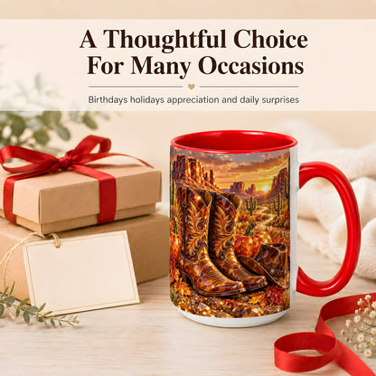 #pl[15oz|Red] Western Cowboy Boots Coffee Mug, Desert Autumn Mug, Ceramic Cup
