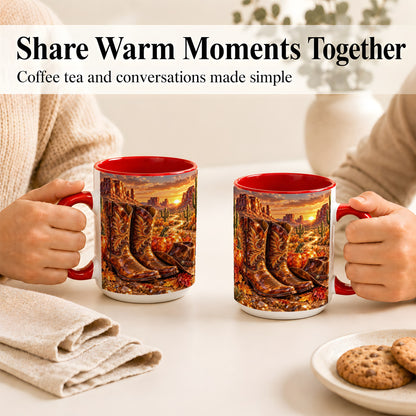 #pl[15oz|Red] Western Cowboy Boots Coffee Mug, Desert Autumn Mug, Ceramic Cup