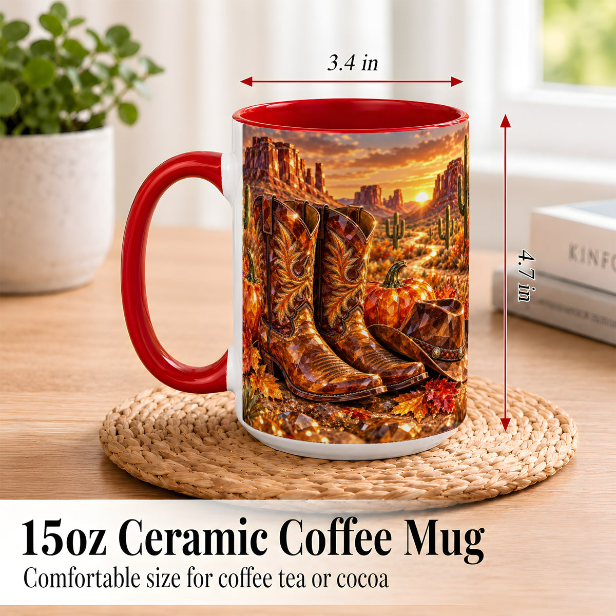 #pl[15oz|Red] Western Cowboy Boots Coffee Mug, Desert Autumn Mug, Ceramic Cup