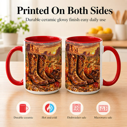 #pl[15oz|Red] Western Cowboy Boots Coffee Mug, Desert Autumn Mug, Ceramic Cup