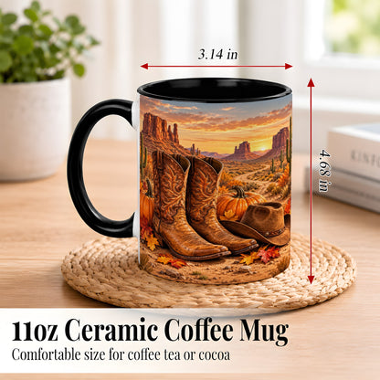 #pl[11oz|Black] Western Autumn Coffee Mug, Cowboy Boots Mug, Ceramic Cup