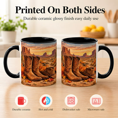 #pl[11oz|Black] Western Autumn Coffee Mug, Cowboy Boots Mug, Ceramic Cup