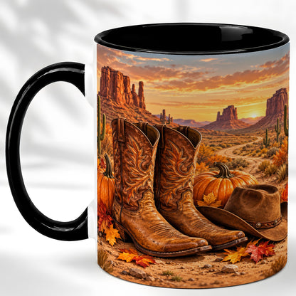 #pl[11oz|Black] Western Autumn Coffee Mug, Cowboy Boots Mug, Ceramic Cup