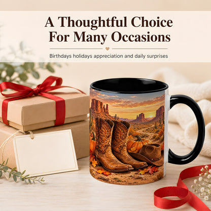 #pl[11oz|Black] Western Autumn Coffee Mug, Cowboy Boots Mug, Ceramic Cup