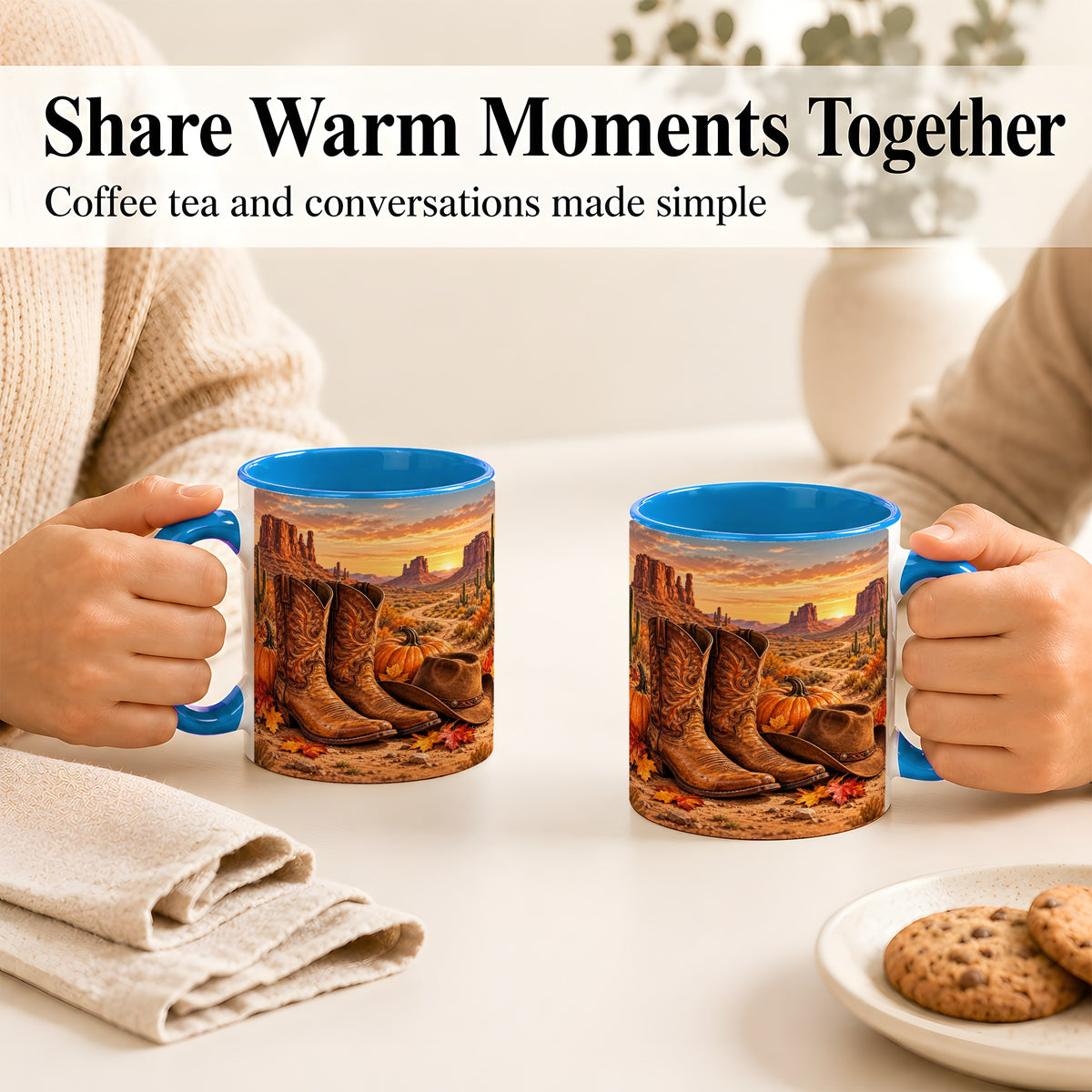 #pl[11oz|Blue] Western Autumn Coffee Mug, Cowboy Boots Mug, Ceramic Cup
